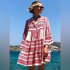 Anthropologie Devotion Twins Red and White Patterned Mini Dress